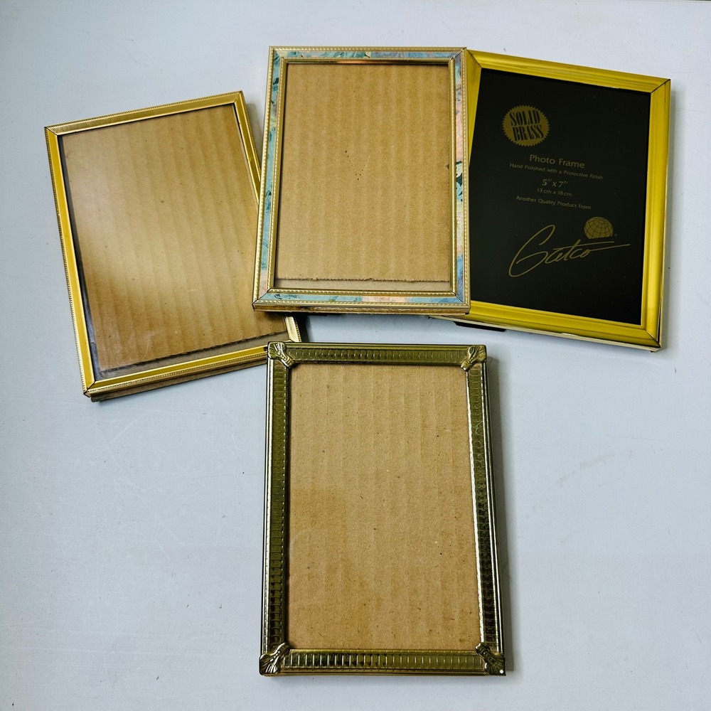 Vintage Gold Brass Picture Frame Lot of 4 Gatco Marbled Textured 5x7 Tabletop